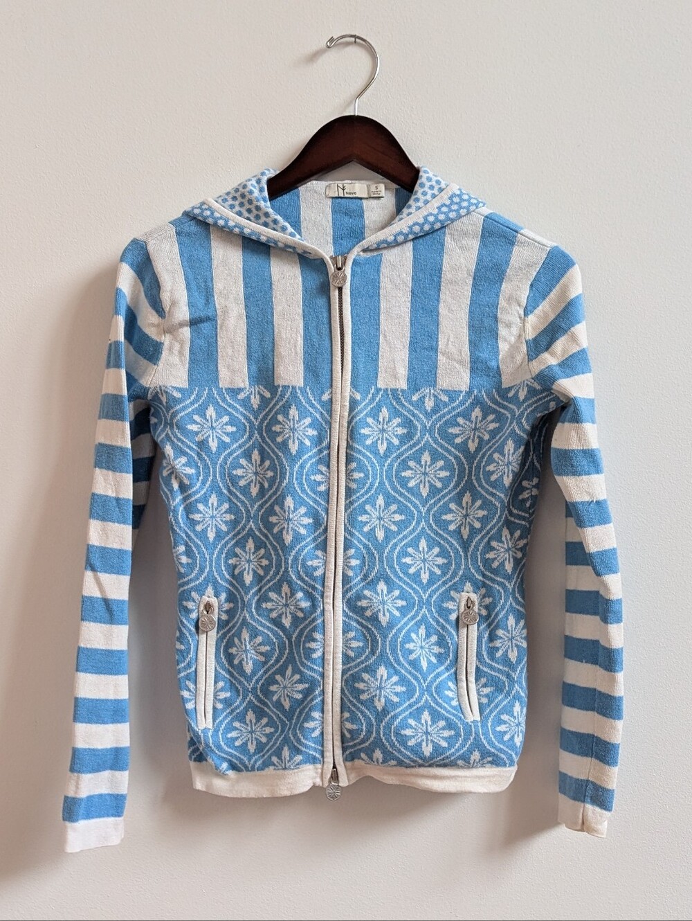 Neve Hoodie Blue Small Snowflake Wool Blend Nordic